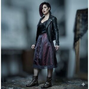 Vintage Satin A-Line Skirt with Lace Hem – Deep Plum Midi Skirt